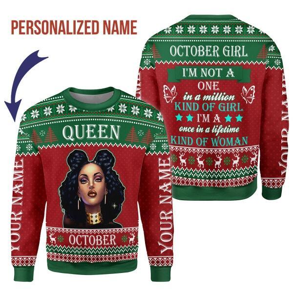 CustomsPig Personalized Ugly Sweater October Girl All Over Printed