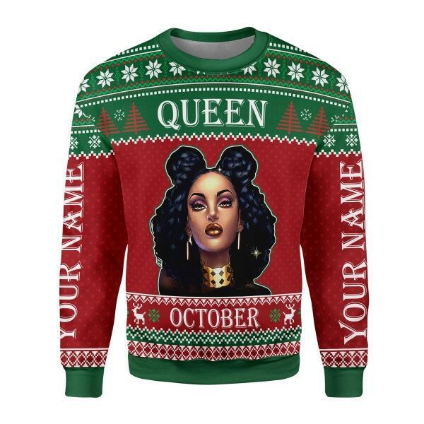 CustomsPig Personalized Ugly Sweater October Girl All Over Printed