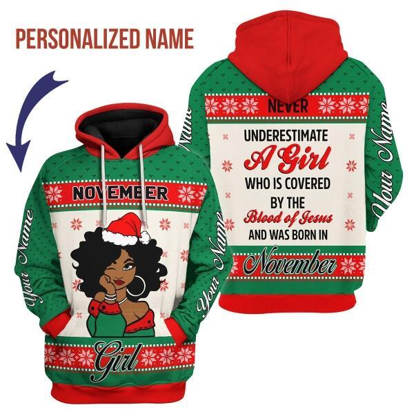 CustomsPig Personalized Hoodie November Girl All Over Printed