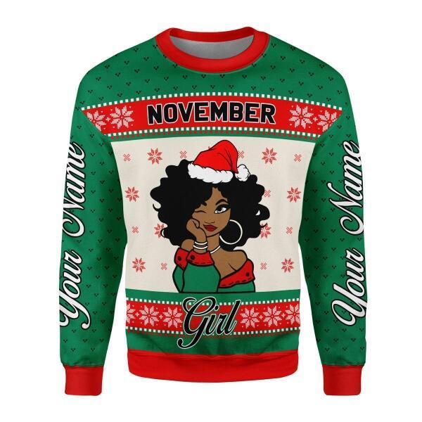 CustomsPig Personalized Ugly Sweater November Girl All Over Printed