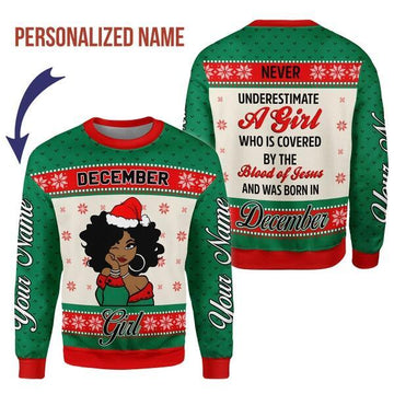 CustomsPig Personalized Ugly Sweater December Girl All Over Printed