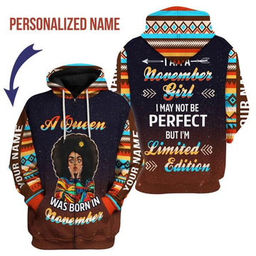 CustomsPig Personalized Zip Hoodie November Girl All Over Printed