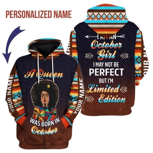 CustomsPig Personalized Zip Hoodie October Girl All Over Printed