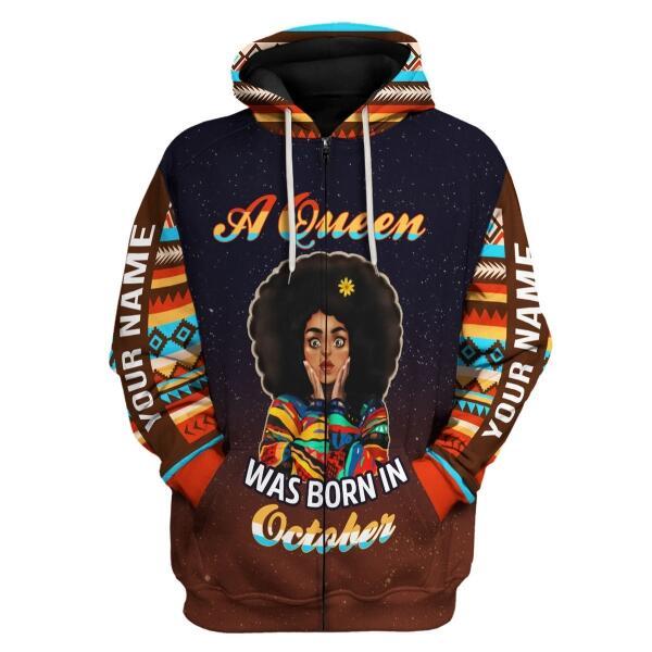 CustomsPig Personalized Zip Hoodie October Girl All Over Printed