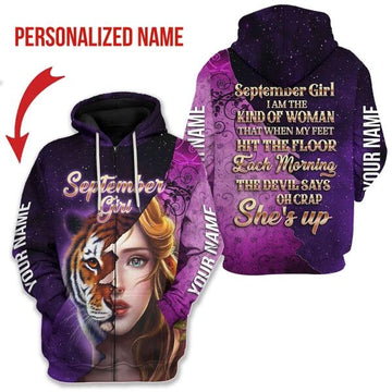 CustomsPig Personalized Zip Hoodie As A September Girl All Over Printed