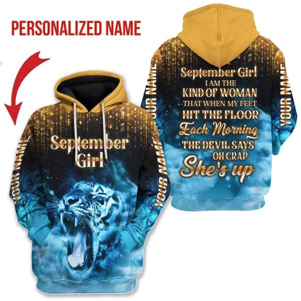CustomsPig Personalized Hoodie As A September Girl She's Up All Over Printed