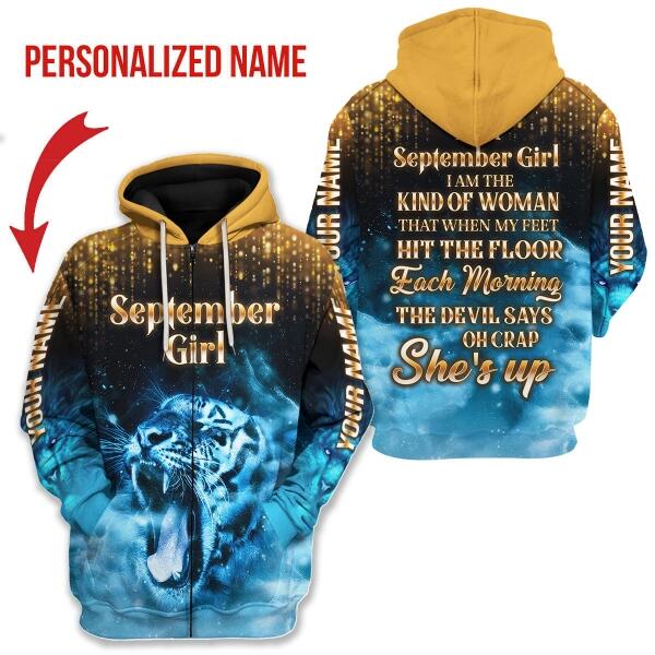 CustomsPig Personalized Zip Hoodie As A September Girl She's Up All Over Printed