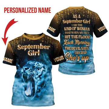 CustomsPig Personalized T-shirt As A September Girl She's Up All Over Printed