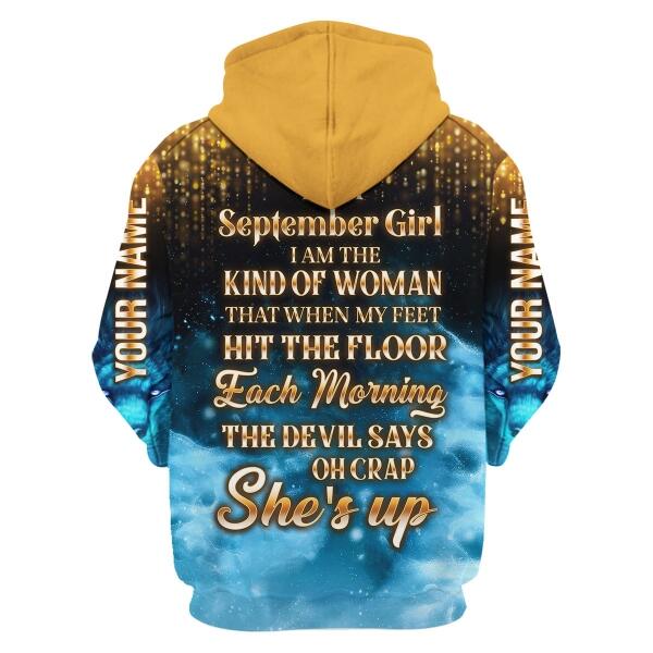 CustomsPig Personalized Hoodie As A September Girl She's Up All Over Printed