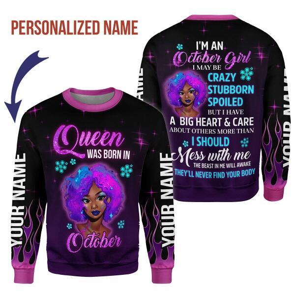 CustomsPig Personalized Ugly Sweater Queen Was Born In October All Over Printed