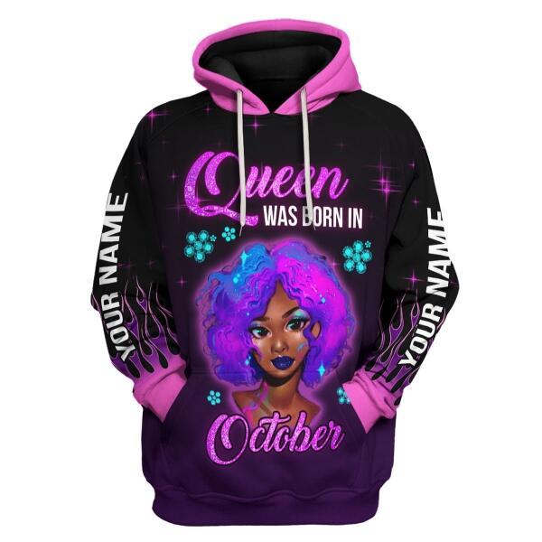 CustomsPig Personalized Hoodie Queen Was Born In October All Over Printed
