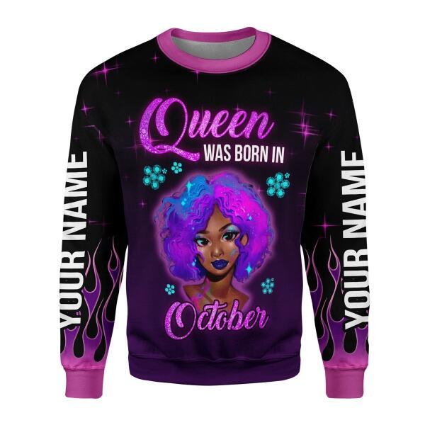 CustomsPig Personalized Ugly Sweater Queen Was Born In October All Over Printed