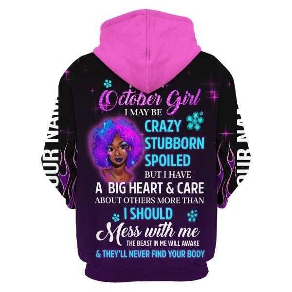 CustomsPig Personalized Zip Hoodie Queen Was Born In October All Over Printed