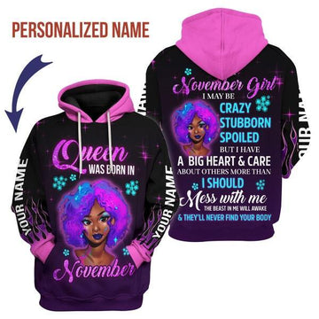 CustomsPig Personalized Hoodie Queen Was Born In November All Over Printed