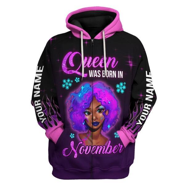 CustomsPig Personalized Hoodie Queen Was Born In November All Over Printed