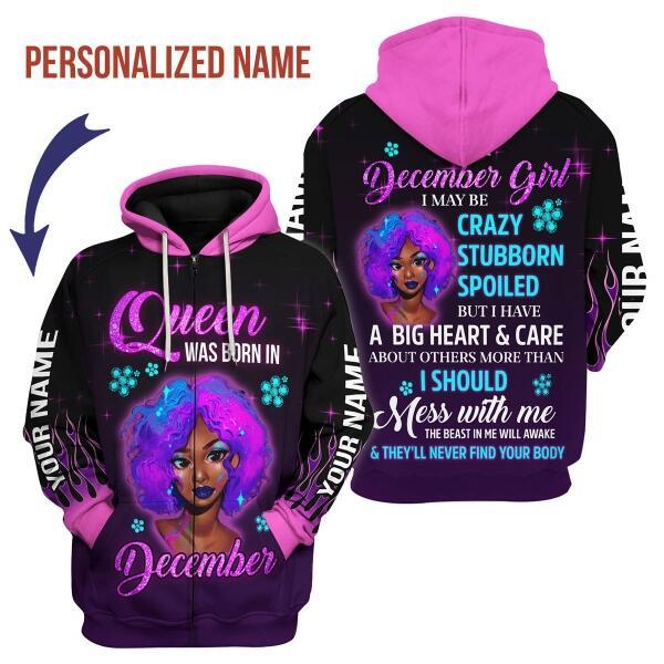 CustomsPig Personalized Zip Hoodie Queen Was Born In December All Over Printed