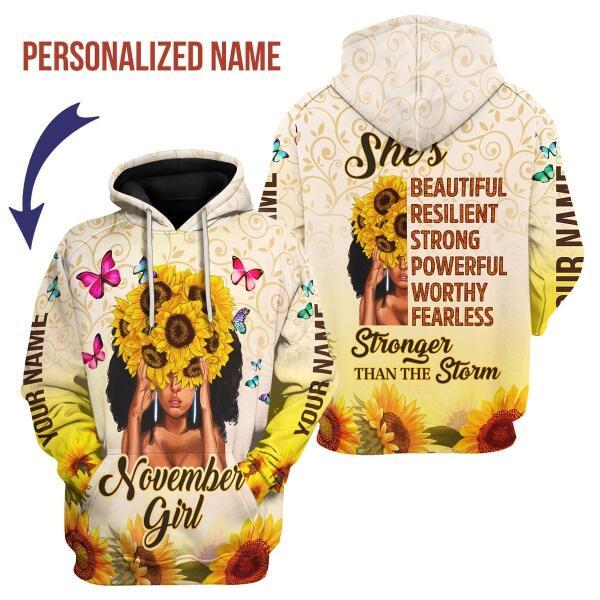 CustomsPig Personalized Hoodie November Girl All Over Printed