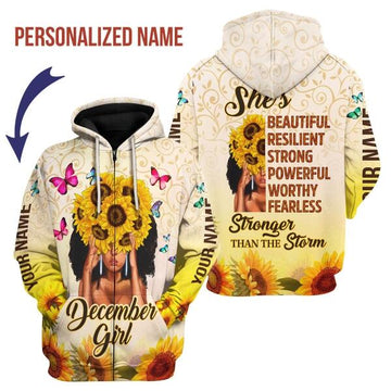 CustomsPig Personalized Zip Hoodie December Girl All Over Printed
