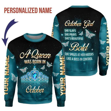 CustomsPig Personalized Ugly Sweater October Girl All Over Printed