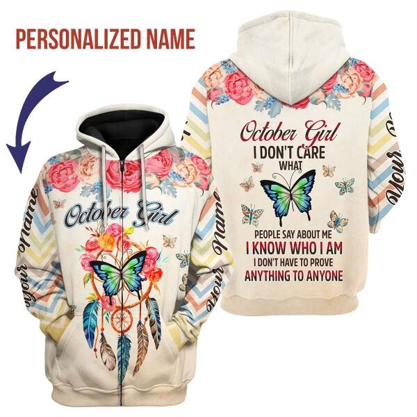 CustomsPig Personalized Zip Hoodie October Girl All Over Printed