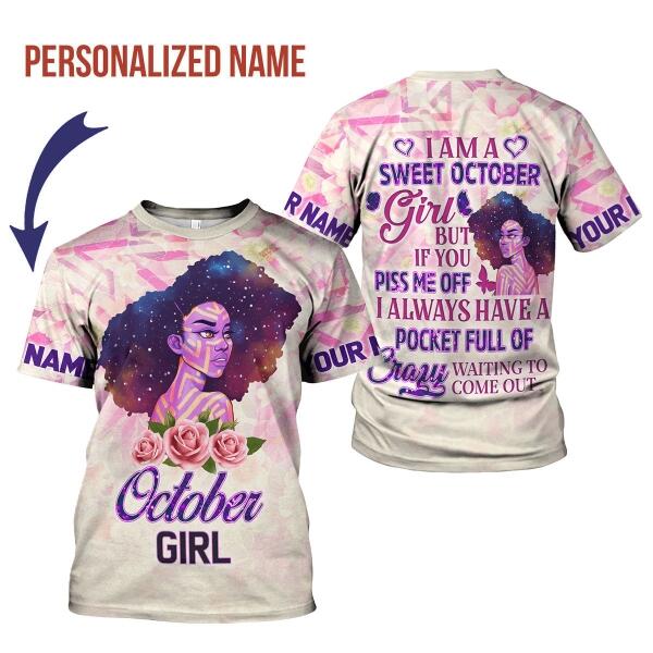 CustomsPig Personalized T-shirt October Girl All Over Printed