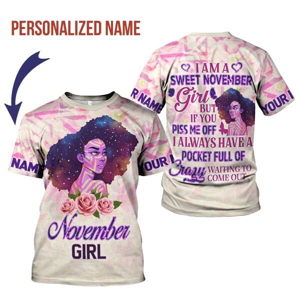 CustomsPig Personalized T-shirt November Girl All Over Printed