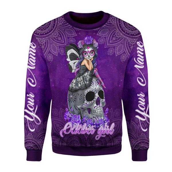 CustomsPig Personalized Ugly Sweater October Girl I Have Tattoos All Over Printed