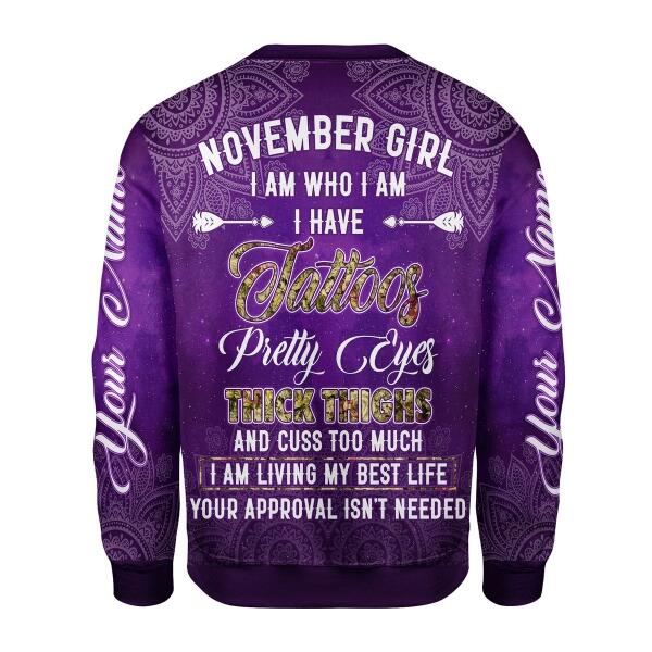 CustomsPig Personalized Ugly Sweater November Girl I Have Tattoos All Over Printed