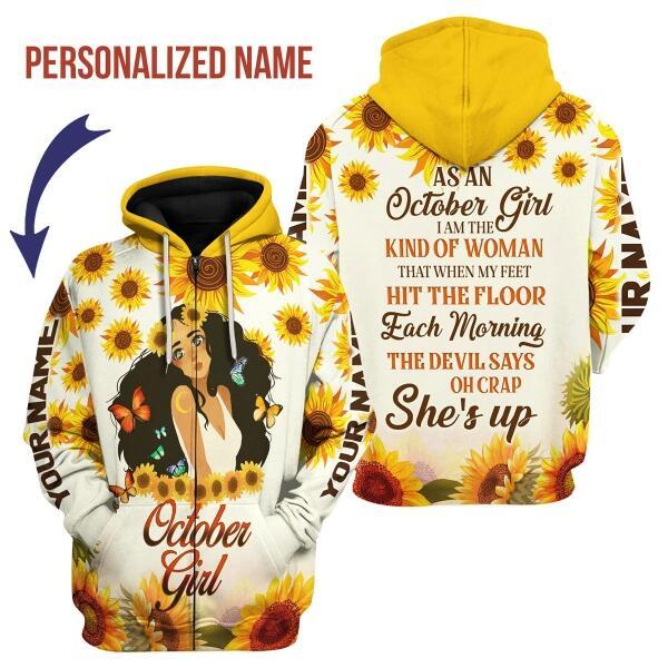 CustomsPig Personalized Zip Hoodie October Girl All Over Printed