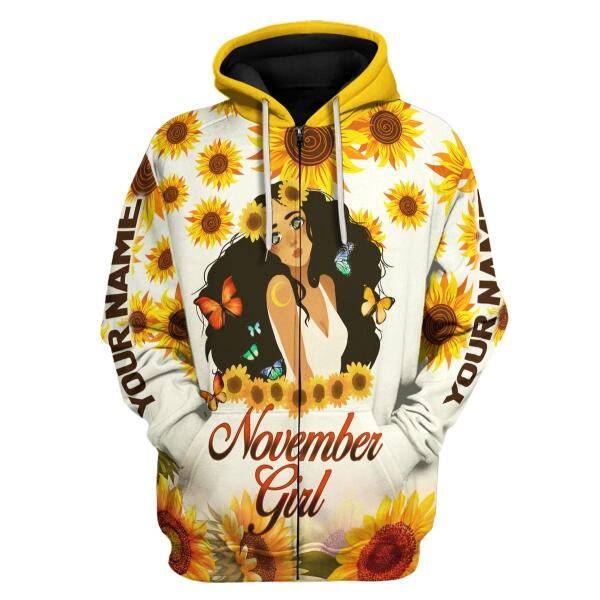 CustomsPig Personalized Zip Hoodie November Girl All Over Printed