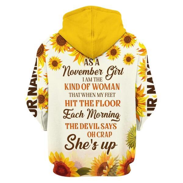 CustomsPig Personalized Hoodie November Girl All Over Printed