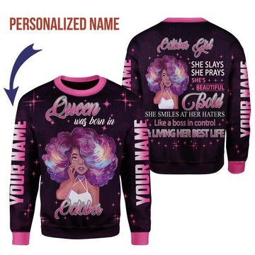 CustomsPig Personalized Tops October Girl She's Beautiful Bold All Over Printed