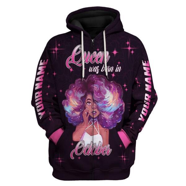 CustomsPig Personalized Zip Hoodie October Girl She's Beautiful Bold All Over Printed
