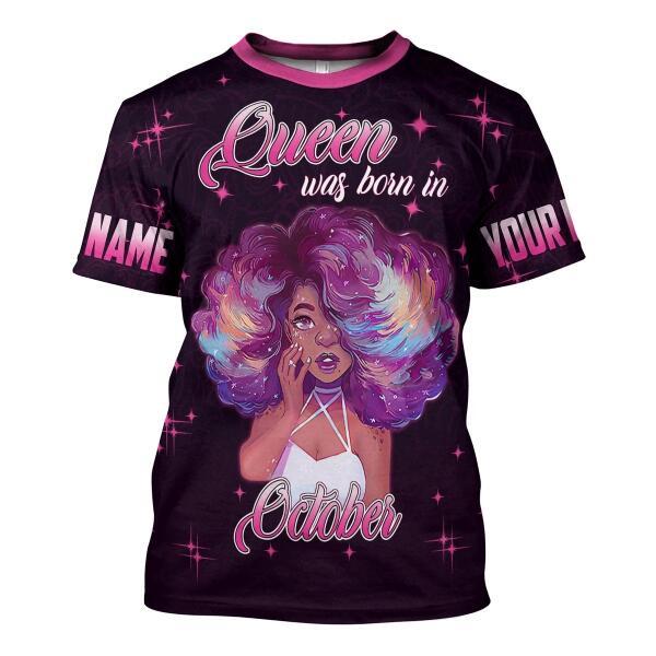 CustomsPig Personalized T-shirt October Girl She's Beautiful Bold All Over Printed