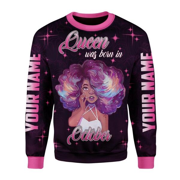 CustomsPig Personalized Ugly Sweater October Girl She's Beautiful Bold All Over Printed