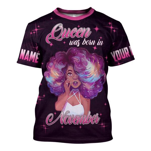 CustomsPig Personalized T-shirt November Girl She's Beautiful Bold All Over Printed