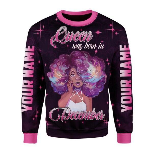 CustomsPig Personalized Ugly Sweater December Girl She's Beautiful Bold All Over Printed
