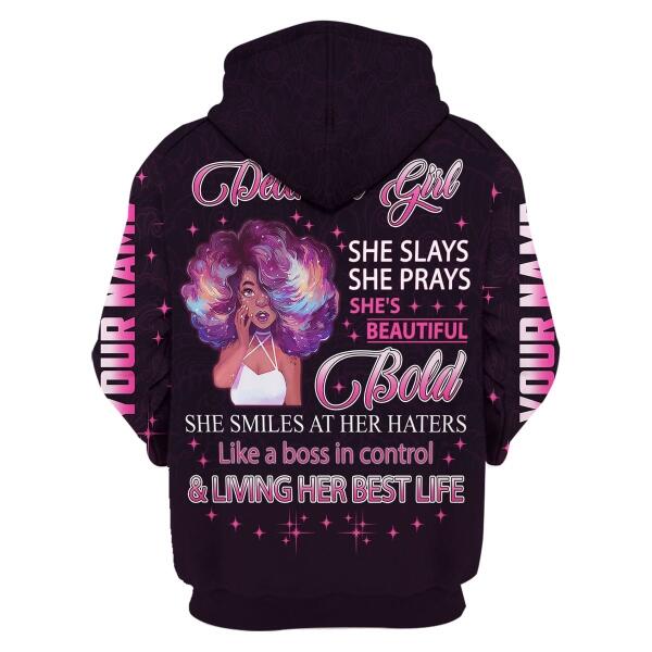 CustomsPig Personalized Zip Hoodie December Girl She's Beautiful Bold All Over Printed