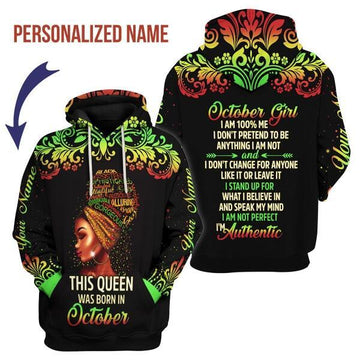 CustomsPig Personalized Hoodie October Girl I Am 100% Me  All Over Printed