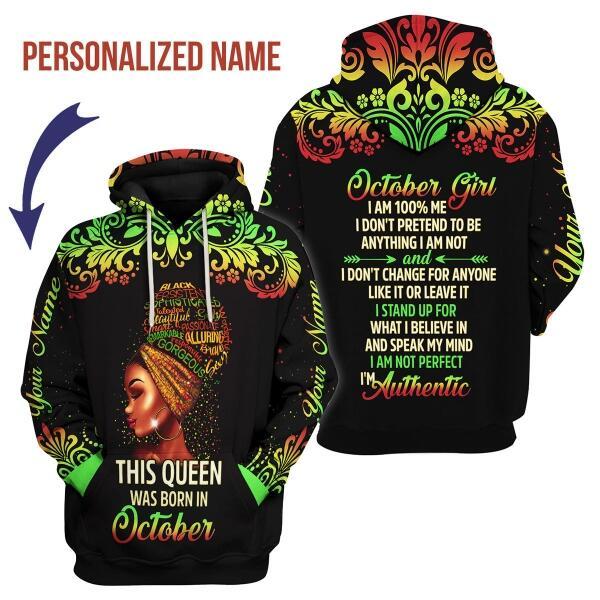 CustomsPig Personalized Hoodie October Girl I Am 100% Me  All Over Printed