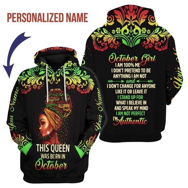 CustomsPig Personalized Zip Hoodie October Girl I Am 100% Me  All Over Printed