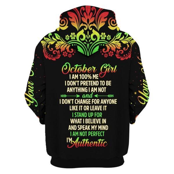 CustomsPig Personalized Zip Hoodie October Girl I Am 100% Me  All Over Printed