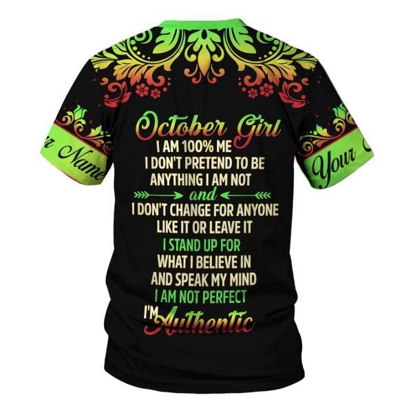 CustomsPig Personalized T-shirt October Girl I Am 100% Me  All Over Printed