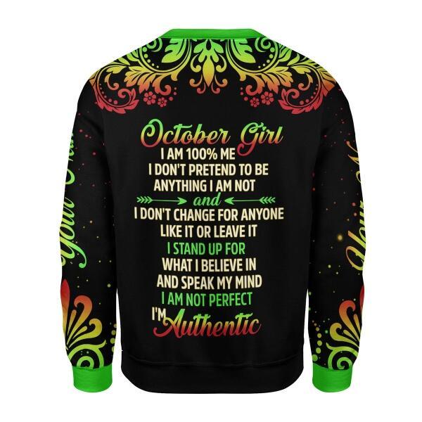 CustomsPig Personalized Ugly Sweater October Girl I Am 100% Me  All Over Printed
