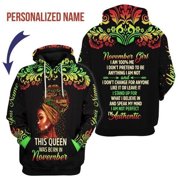 CustomsPig Personalized Zip Hoodie November Girl I Am 100% Me  All Over Printed