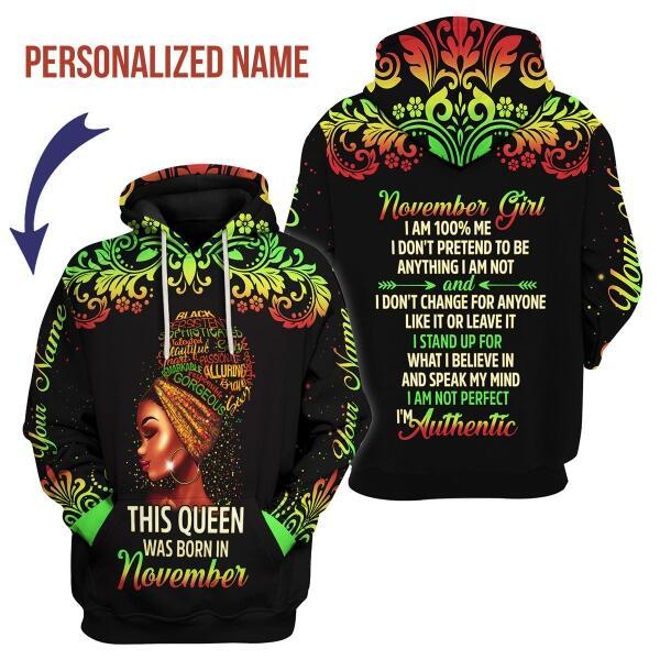 CustomsPig Personalized Hoodie November Girl I Am 100% Me All Over Printed