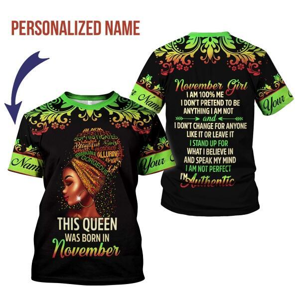 CustomsPig Personalized T-shirt November Girl I Am 100% Me  All Over Printed