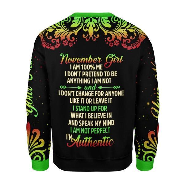 CustomsPig Personalized Ugly Sweater November Girl I Am 100% Me  All Over Printed