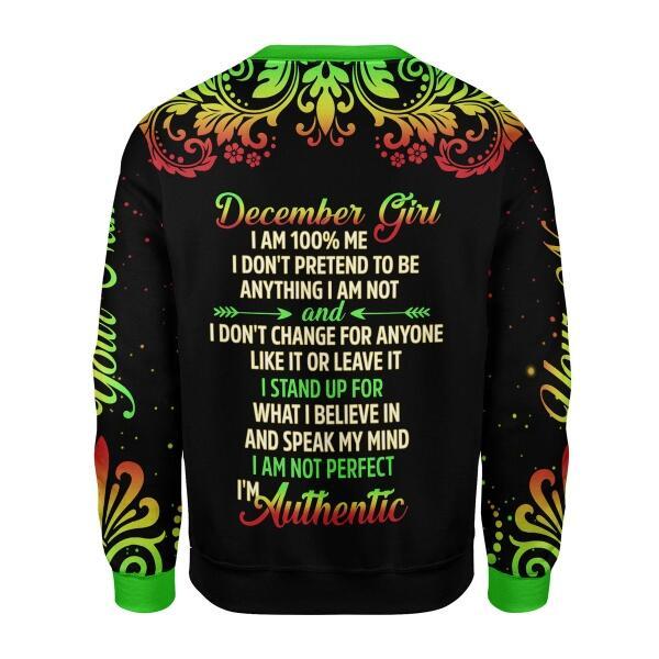CustomsPig Personalized Ugly Sweater December Girl I Am 100% Me All Over Printed