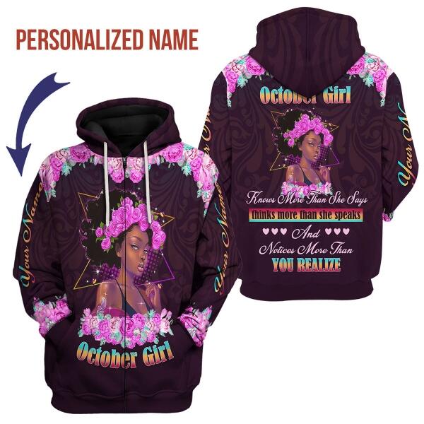 CustomsPig Personalized Zip Hoodie October Girl All Over Printed